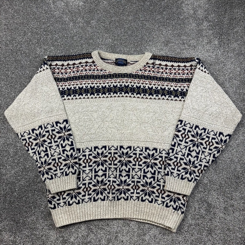 Vintage Cambridge Classics Sweater Mens XL Beige Faire Isle Chunky Knit Pullover